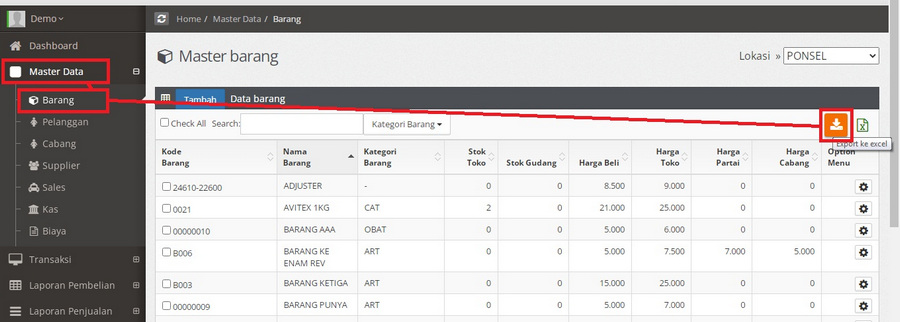 Export Data Barang Aplikasi Kasir Online Sidretail Menjadi File Microsoft Excel 8297