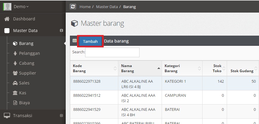 Input Data Barang Sidretail 5336