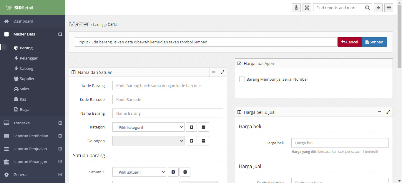 Input Data Barang Sidretail 0654